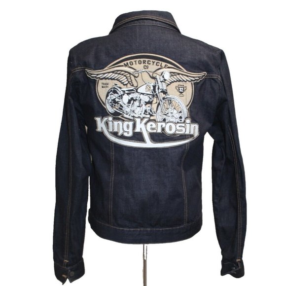 KING KEROSIN Jean Jacket American Biker Kerosene Dark Denim Skull Embroidered XL - Picture 1 of 8